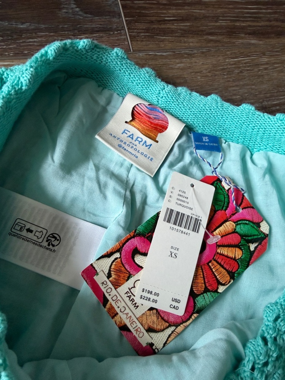 FARM Rio for Anthropologie Aqua Crochet High-Waist Heart Shorts Size XS - Picture 8 of 11